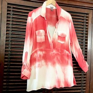 Lightweight Tie-Dye Tunic Top - Coral White
